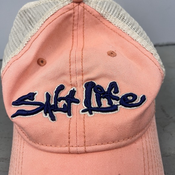 Salt Life Pink Tan Mesh Baseball Cap Adjustable Trucker Hat Beach Surf Lifestyle - Picture 2 of 7
